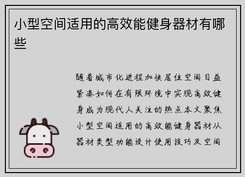 小型空间适用的高效能健身器材有哪些